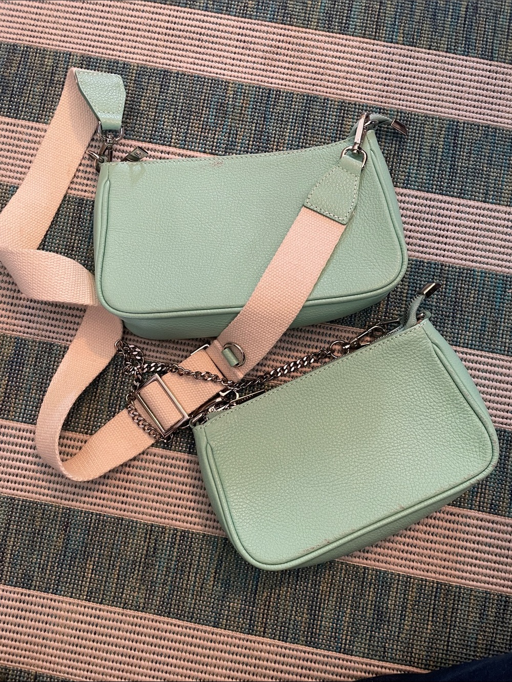 SALE!!!Mint Green Leather Crossbody Bag Set with Adjustable Strap made in Italy